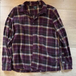 3 for $30! Roots Classic Plaid Button-Up Shirt in Purple and Green